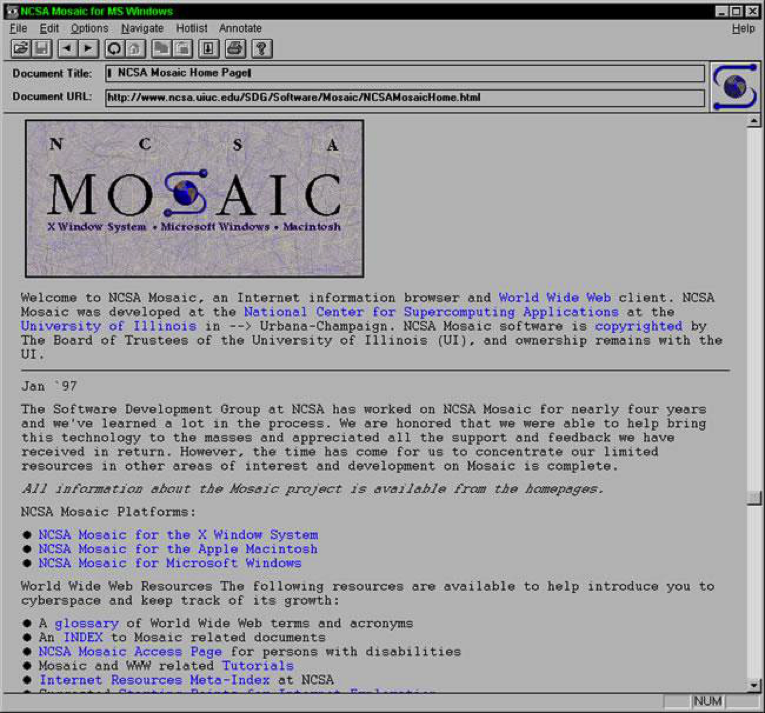 Printscreen da interface do NCSA Mosaic 1.0